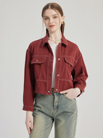 Rosso MattoneGiacca in denim rosso mattone con collo rovesciato capospalla primaverile per donna 2025