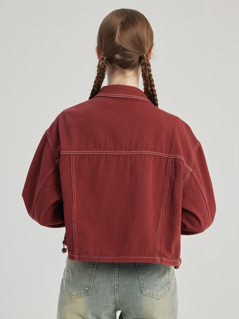 Giacca in denim rosso mattone con collo rovesciato capospalla primaverile per donna 2025