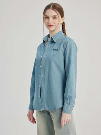 Denim Shacket Turndown Collar Spring Outerwear For Women 2026