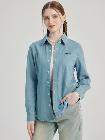 Denim Shacket Turndown Collar Spring Outerwear For Women 2026