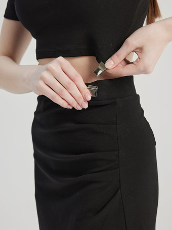 クロップトップとミディ丈スリットスカートのブラックツーピースコーデセット 夏コーデ レディース 2026