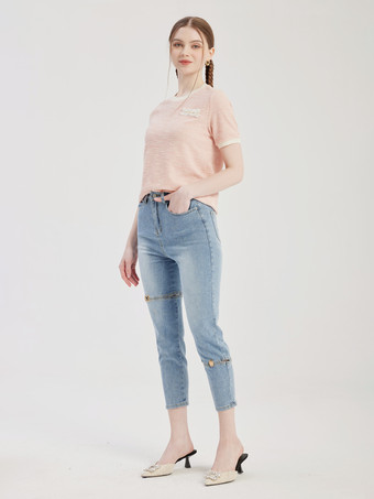 ライトブルー クロップド ジーンズ スリムフィット カジュアル ボトムス レディース 2026