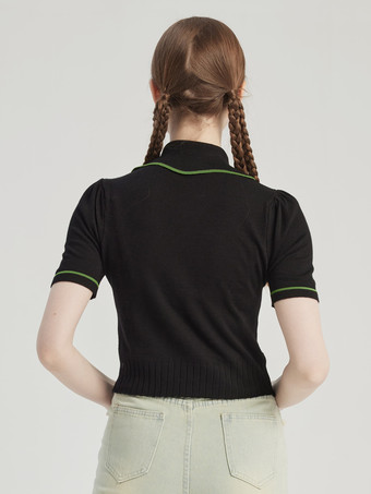 コントラスト ポロ ニット トップ 半袖 クロップ トップ レディース 2026