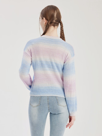 Maglione lavorato a maglia a righe pastello con scollo a V e maniche lunghe top primaverili per donna 2025