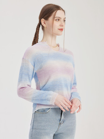 Maglione lavorato a maglia a righe pastello con scollo a V e maniche lunghe top primaverili per donna 2025
