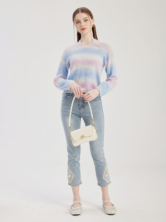 Maglione lavorato a maglia a righe pastello con scollo a V e maniche lunghe top primaverili per donna 2025