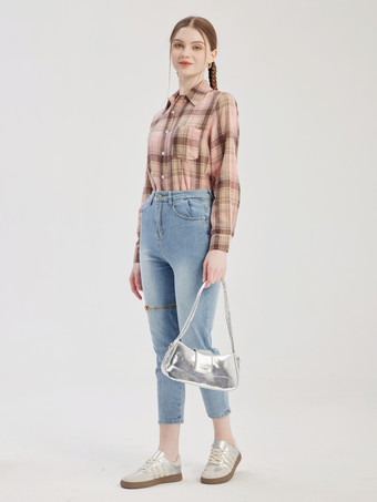 ピンクチェック柄プリントシャケットオーバーサイズ春薄手ジャケットレディース2026