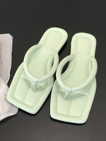 Light Green Silver Flip Flops Women's Thong Flat Beach Sandals