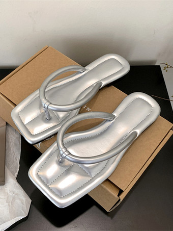Silver Silver Flip Flops Women's Thong Flat Beach Sandals