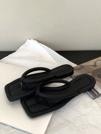 Black Silver Flip Flops Women's Thong Flat Beach Sandals