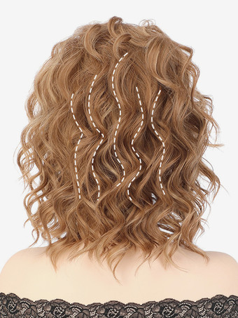 Brown Medium-length Curly Hair With Side Bangs Synthetic Fiber Wig For Women 2025