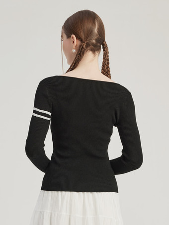 Kontrastfarbenes Strick-T-Shirt gefälschtes zweiteiliges Frühlingsoberteil für Damen 2025