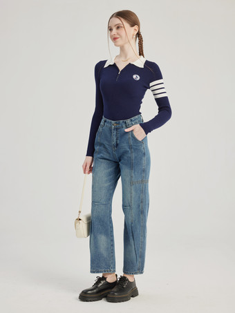 Straight Jeans In Blue Casual Cropped Pants For Women 2025