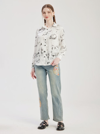 刺繍入りストレートジーンズ クロップドパンツ レディース 2026