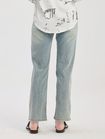 刺繍入りストレートジーンズ クロップドパンツ レディース 2026