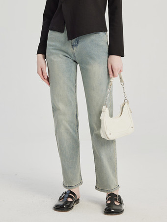 Hellblaue Straight Jeans Lässige Cropped-Hose für Damen 2025