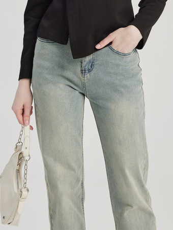 Hellblaue Straight Jeans Lässige Cropped-Hose für Damen 2025