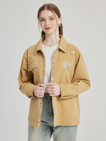 Vintage Arbeitsjacke Umlegekragen Reißverschluss Frühlingsoberbekleidung für Damen 2025