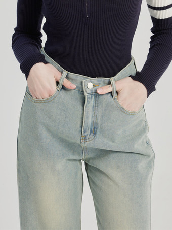 Jeans dritti azzurri pantaloni casual per donna 2025