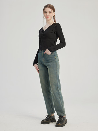Vintage Straight Jeans Lässige verkürzte Hose für Damen 2025