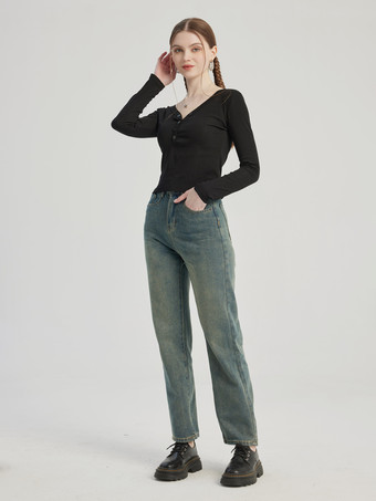 Vintage Straight Jeans Lässige verkürzte Hose für Damen 2025
