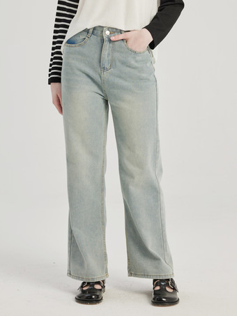 Hellschiefergrau Hellblaue gerade Jeans Freizeithose für Damen 2025