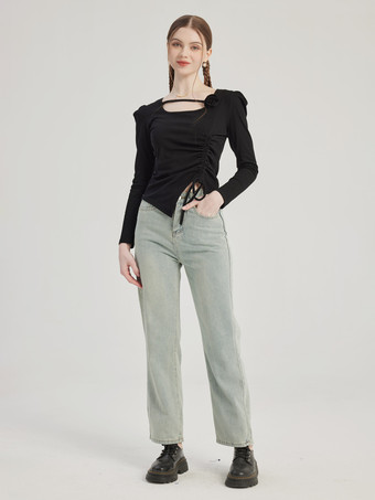 Straight Jeans In Light Blue Casual Cropped Pants For Women 2025