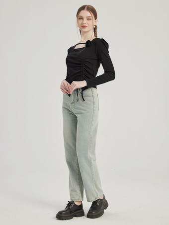 Straight Jeans In Light Blue Casual Cropped Pants For Women 2025