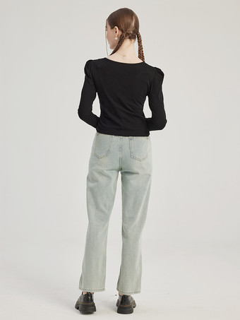 Straight Jeans In Light Blue Casual Cropped Pants For Women 2025