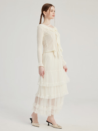 Camicetta bianca con decorazione floreale manica lunga top primaverile per donna 2025