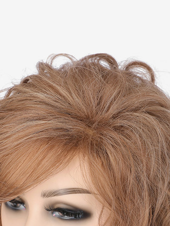 Brown Medium-length Curly Hair With Side Bangs Synthetic Fiber Wig For Women 2025