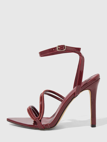 RotSchwarze High Heel Sandalen mit offener Spitze und Riemchen-Partyschuhe für Damen