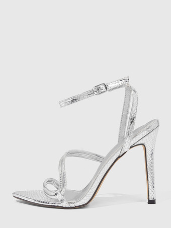 Silbrig Schwarze High Heel Sandalen mit offener Spitze und Riemchen-Partyschuhe für Damen