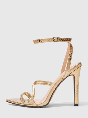 GoldSchwarze High Heel Sandalen mit offener Spitze und Riemchen-Partyschuhe für Damen