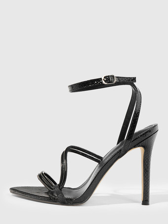 Schwarze High Heel Sandalen mit offener Spitze und Riemchen-Partyschuhe für Damen