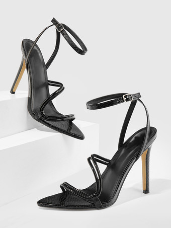 Schwarze High Heel Sandalen mit offener Spitze und Riemchen-Partyschuhe für Damen