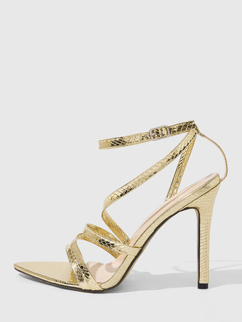 Sandali con tacco alto dorati sandali con cinturino e punta aperta scarpe da donna