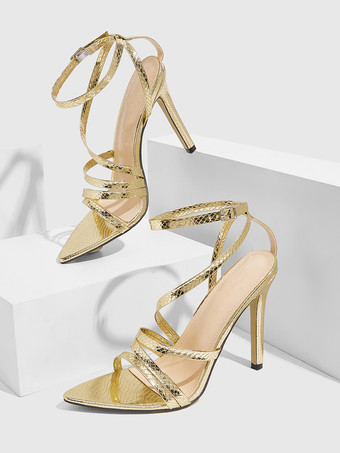 Sandali con tacco alto dorati sandali con cinturino e punta aperta scarpe da donna