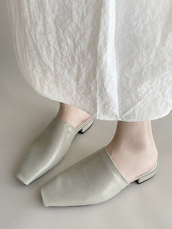 GrisMocasines tipo mules negros planos con punta cuadrada y sin talón para mujer