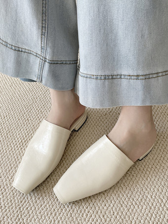 marfil Mocasines tipo mules negros planos con punta cuadrada y sin talón para mujer