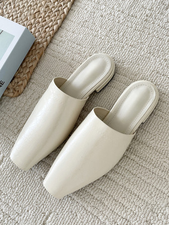 Mocasines tipo mules negros planos con punta cuadrada y sin talón para mujer