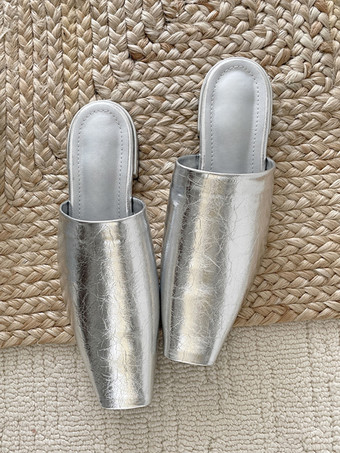 Mocasines tipo mules negros planos con punta cuadrada y sin talón para mujer