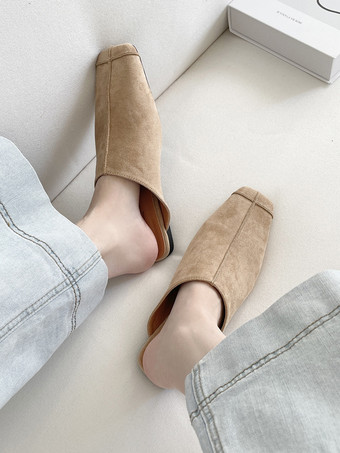 color albaricoque Mocasines tipo mules para mujer con punta cuadrada y sin tacón planos