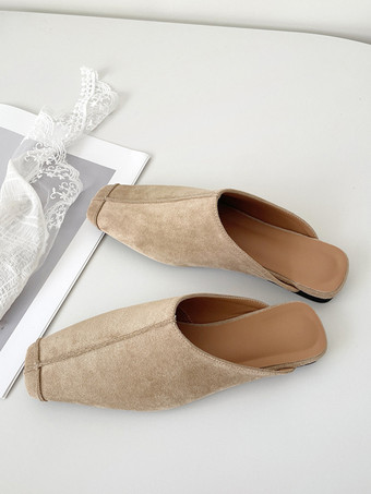 Mocasines tipo mules para mujer con punta cuadrada y sin tacón planos