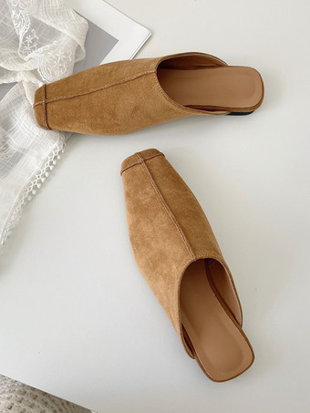 Mocasines tipo mules para mujer con punta cuadrada y sin tacón planos