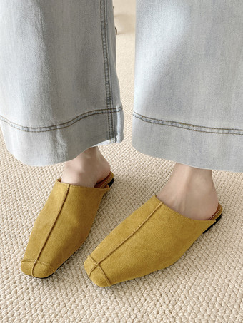 AmarilloMocasines tipo mules para mujer con punta cuadrada y sin tacón planos