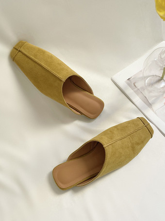 Mocasines tipo mules para mujer con punta cuadrada y sin tacón planos