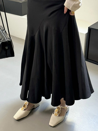 Black Women's Mules Square Toe Designed Backless Slip On Flat Shoes