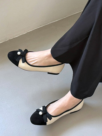 color albaricoque Bailarinas negras con punta redonda y lazo sin cordones para poner y quitar