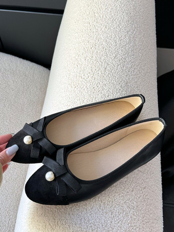 negro Bailarinas negras con punta redonda y lazo sin cordones para poner y quitar